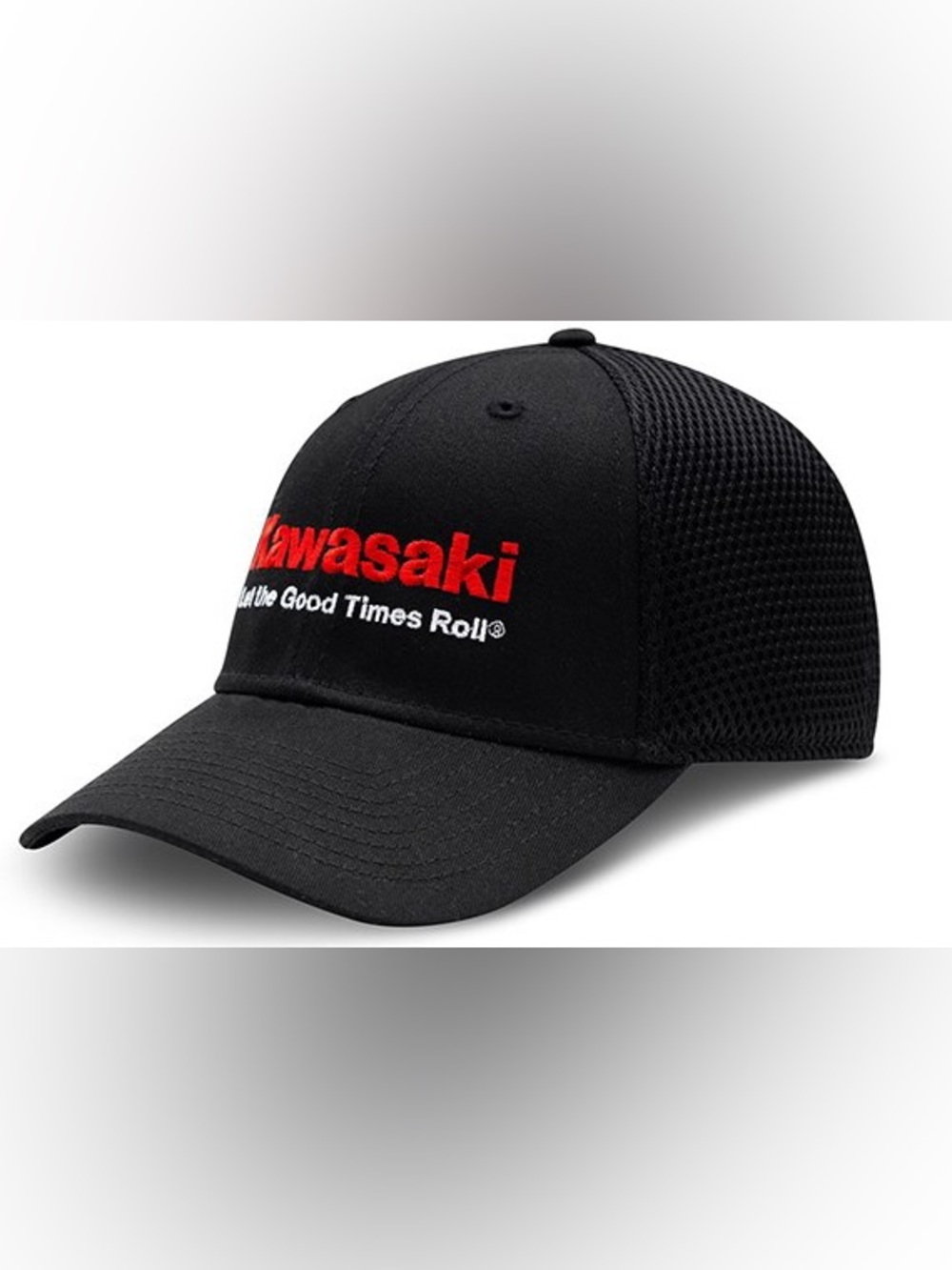 Kawasaki Black Mesh Back Trucker Cap with Red Logo